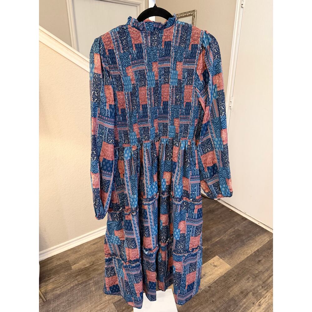 Simply Southern Blue Western Maxi long sleeve Dress Size Large NWT